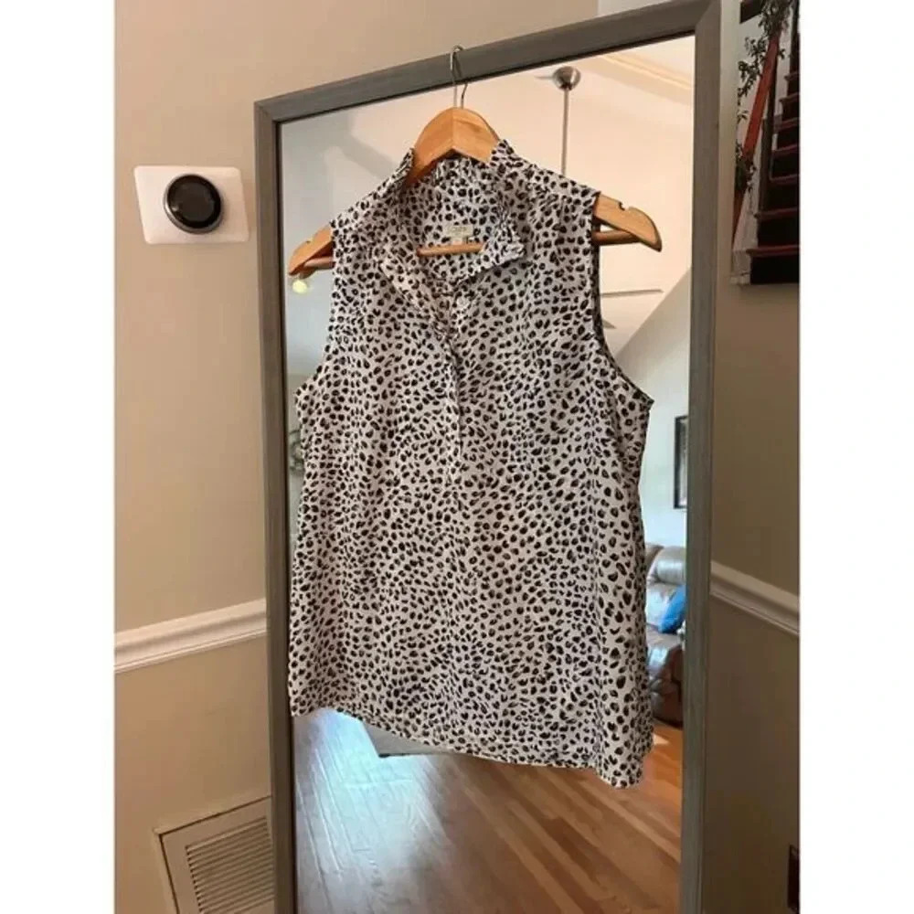 J. Crew Sleeveless Animal Print Blouse in White and Black